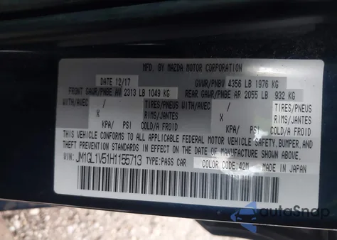 2017 Mazda Mazda6 Touring z USA, uszkodzony, nr VIN JM1GL1V51H1155713